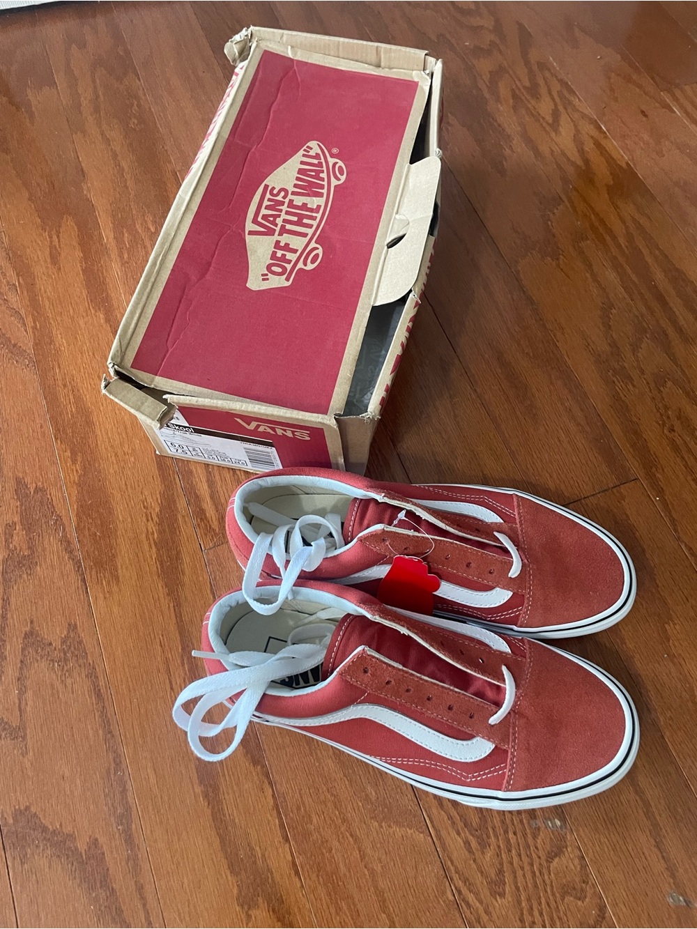 Vans Women’s Old Skool Sneakers in Rust Red with White Stripe